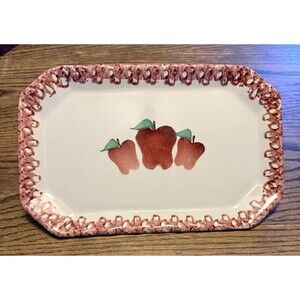 Neher 1996 Sponge Ware Serving Dish Tray Stoneware Pottery Red Apples